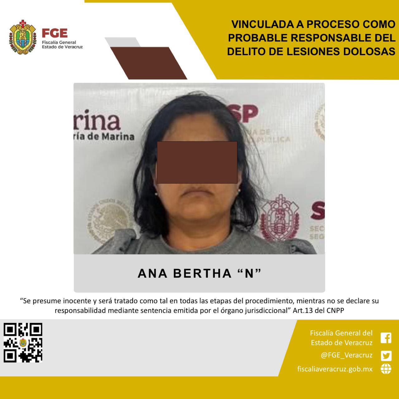 VINCULADA A PROCESO COMO PROBABLE RESPONSABLE DEL DELITO DE LESIONES DOLOSAS