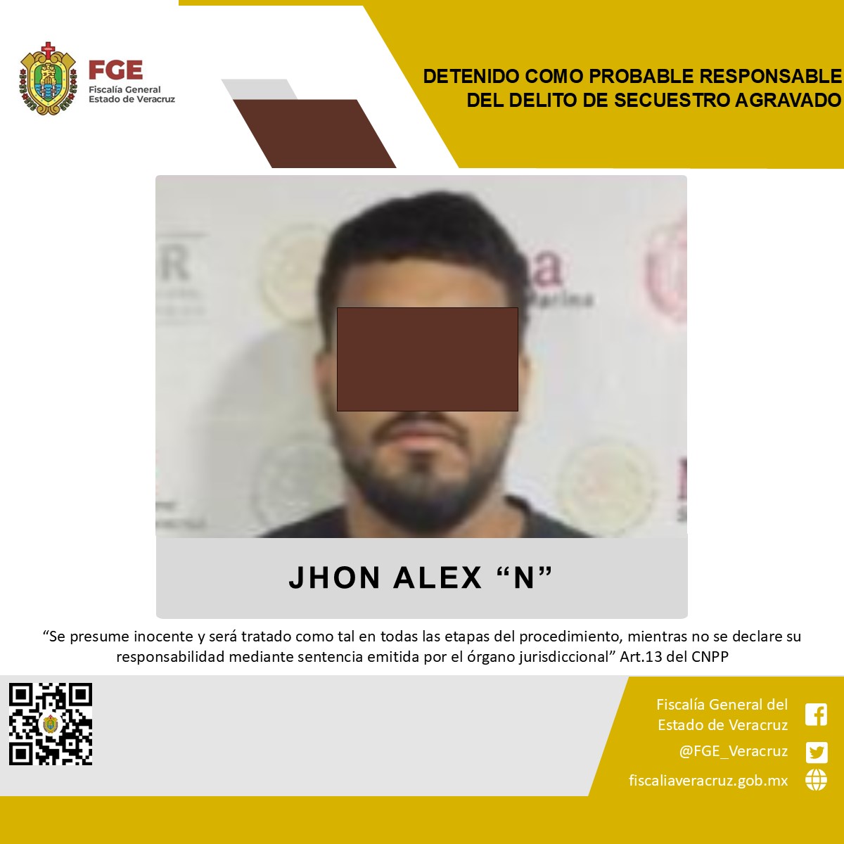 DETENIDO COMO PROBABLE RESPONSABLE DEL DELITO DE SECUESTRO AGRAVADO