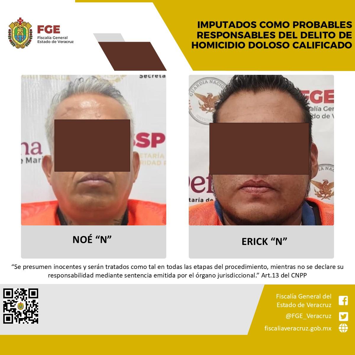 Imputados como probables responsables del delito de homicidio doloso calificado