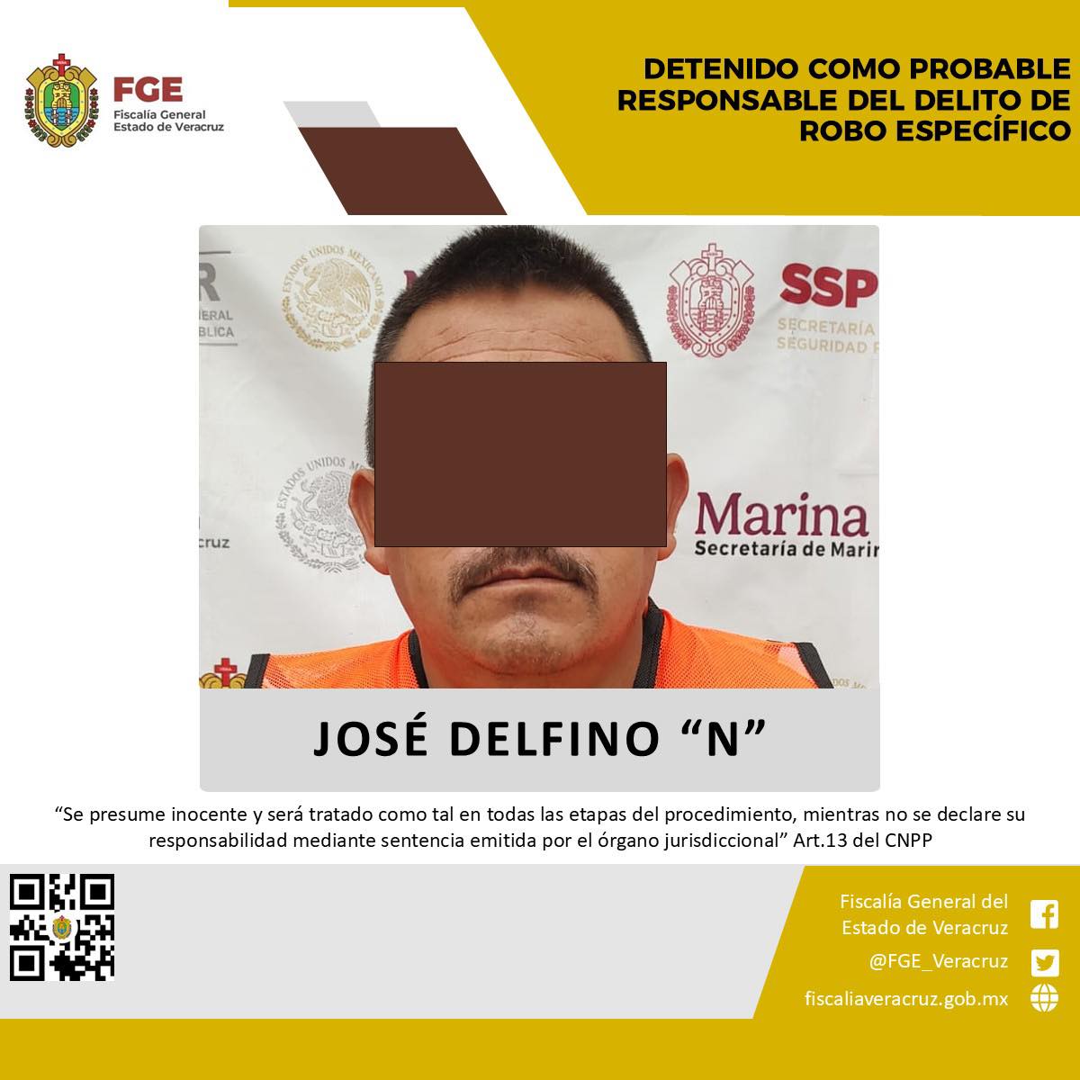 Detenido como probable responsable del delito de robo específico