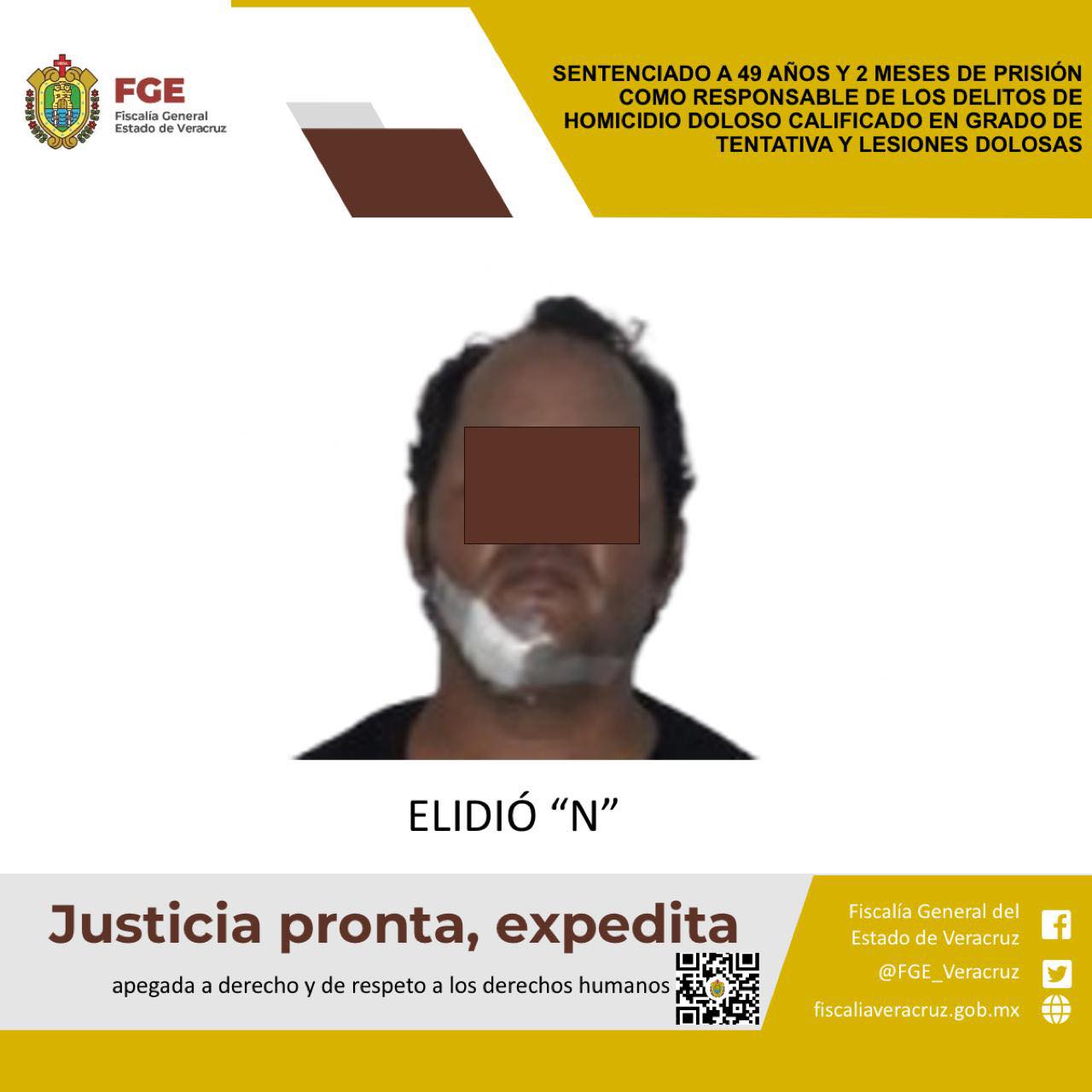 Sentenciado a 49 años y dos meses de prisión como responsable de los delitos de homicidio doloso calificado en grado de tentativa y lesiones dolosas