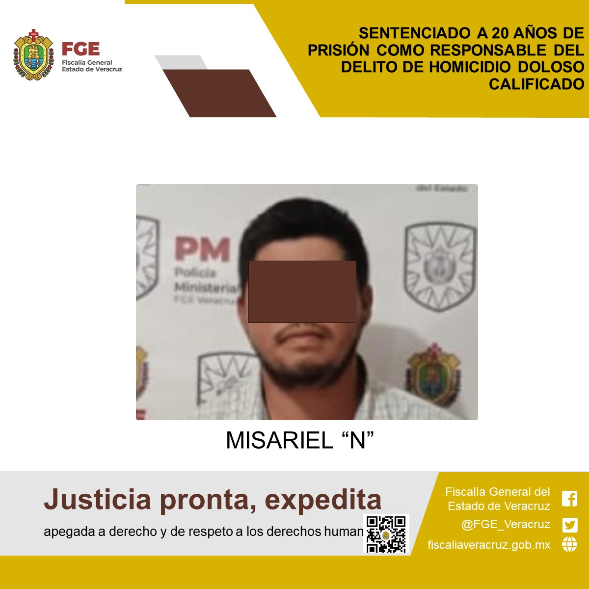 SENTENCIADO A 20 AÑOS DE PRISIÓN COMO RESPONSABLE DEL DELITO DE HOMICIDIO DOLOSO CALIFICADO