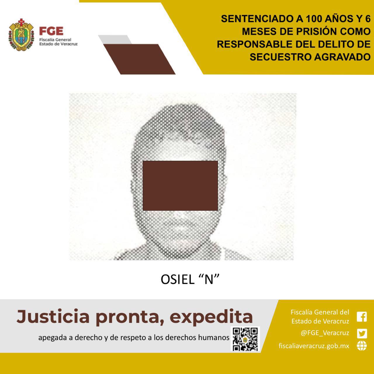 Sentenciado a 100 años y 6 meses de prisión como responsable del delito de secuestro agravado
