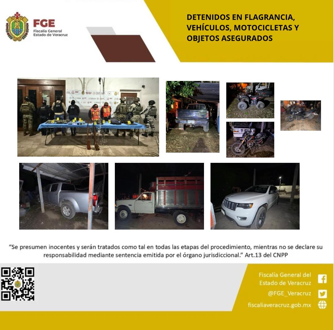 TRES PERSONAS DETENIDAS, VEHÍCULOS, MOTOCICLETAS Y OBJETOS ASEGURADOS EN OPERATIVO DE CATEO CON FUERZAS FEDERALES Y ESTATALES EN AMATLÁN DE LOS REYES