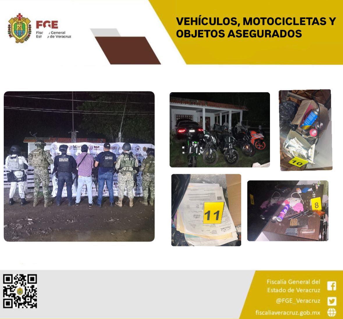 VEHÍCULOS, MOTOCICLETAS Y OBJETOS ASEGURADOS EN OPERATIVO DE CATEO CON FUERZAS FEDERALES Y ESTATALES EN JAMAPA