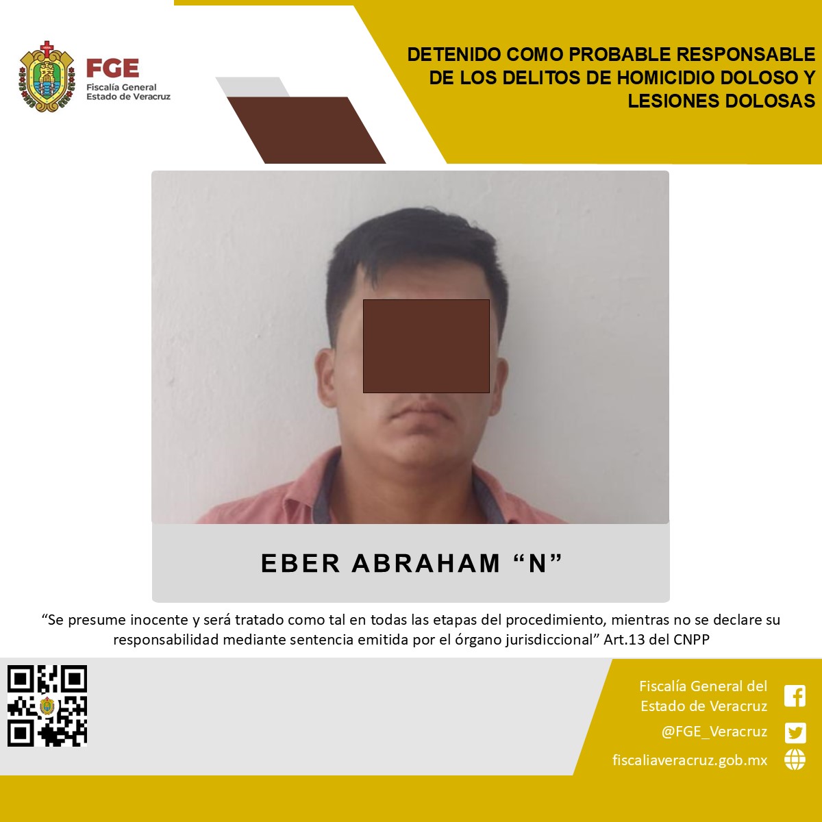 DETENIDO COMO PROBABLE RESPONSABLE DE LOS DELITOS DE HOMICIDIO DOLOSO Y LESIONES DOLOSAS EN TUXPAN