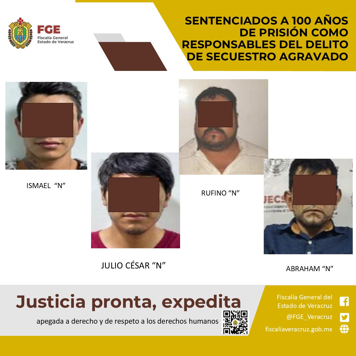 Sentenciados a 100 años de prisión como responsables del delito de secuestro agravado