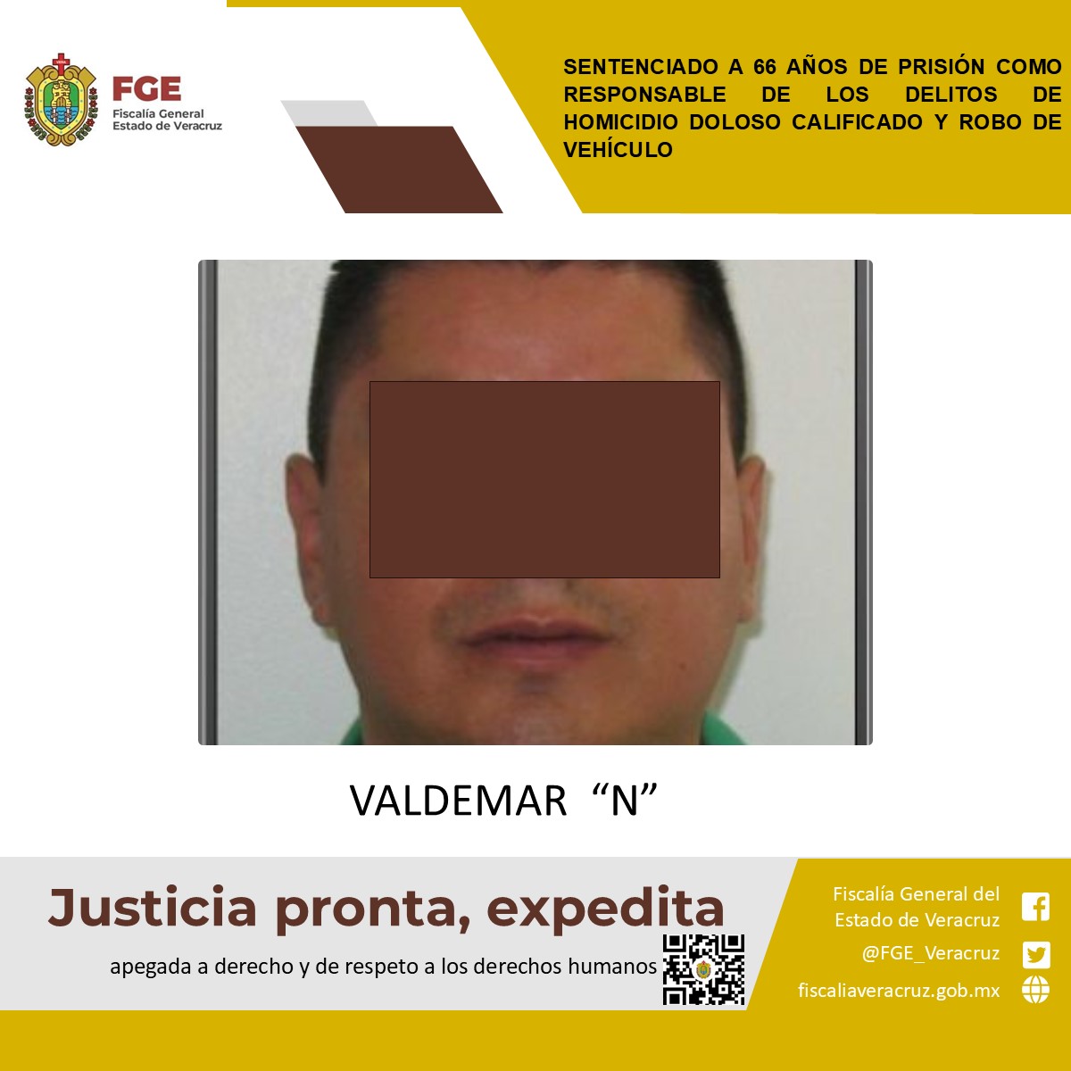 SENTENCIADO A 66 AÑOS DE PRISIÓN COMO RESPONSABLE DE LOS DELITOS DE HOMICIDIO DOLOSO CALIFICADO Y ROBO DE VEHÍCULO