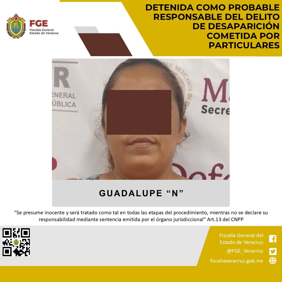 Detenida como probable responsable del delito de desaparición cometida por particulares