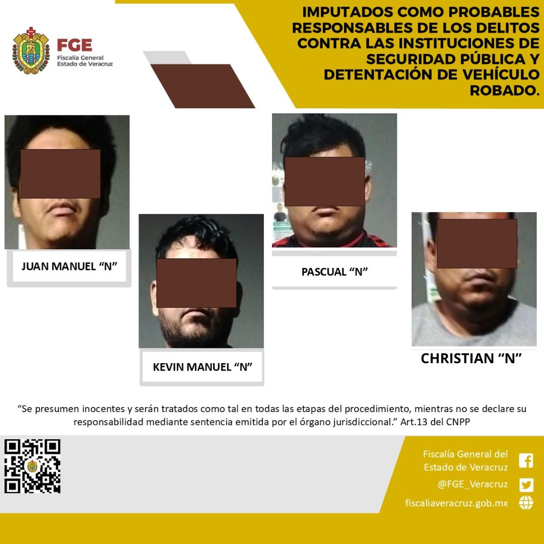 Imputados como probables responsables de los delitos contra las instituciones de seguridad pública y detentación de vehículo robado.