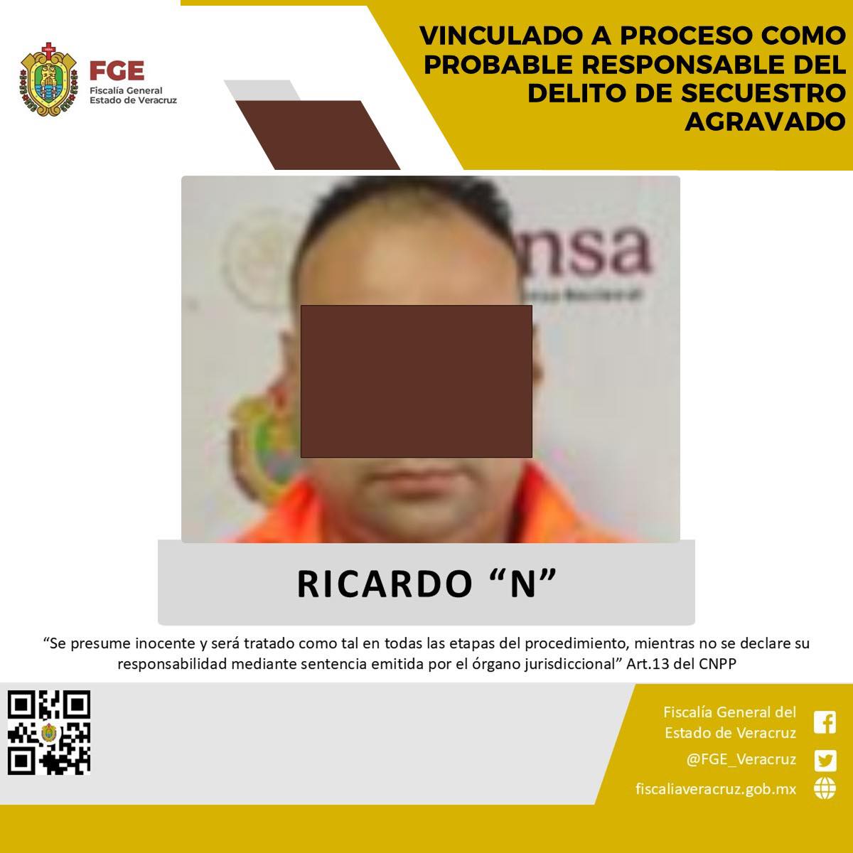 Vinculado a proceso como probable responsable del delito de secuestro agravado