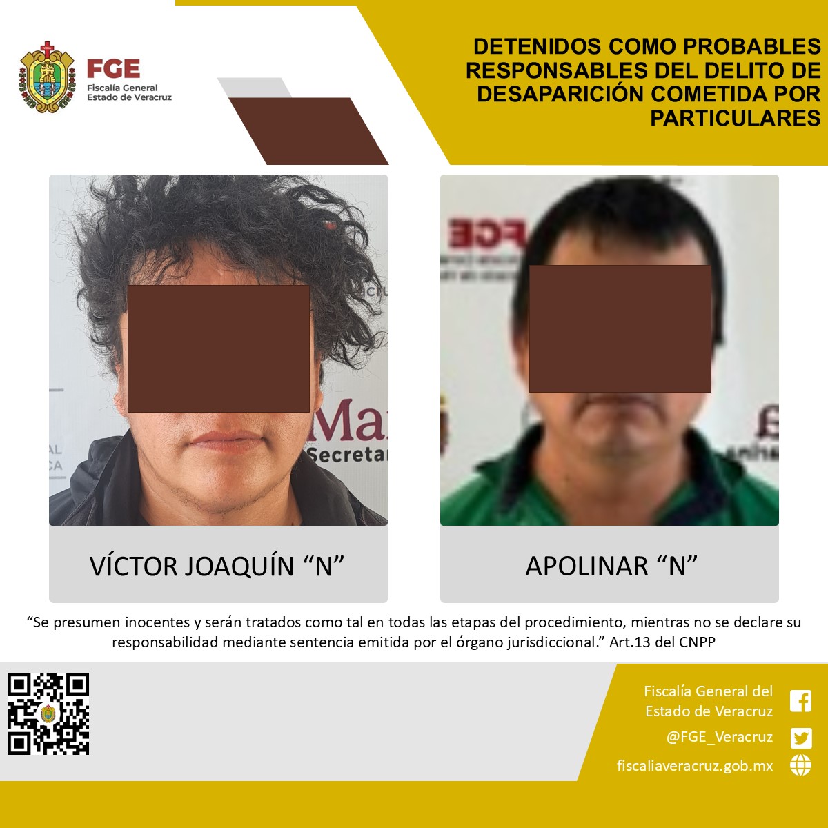 Detenidos como probables responsables del delito de desaparición cometida por particulares