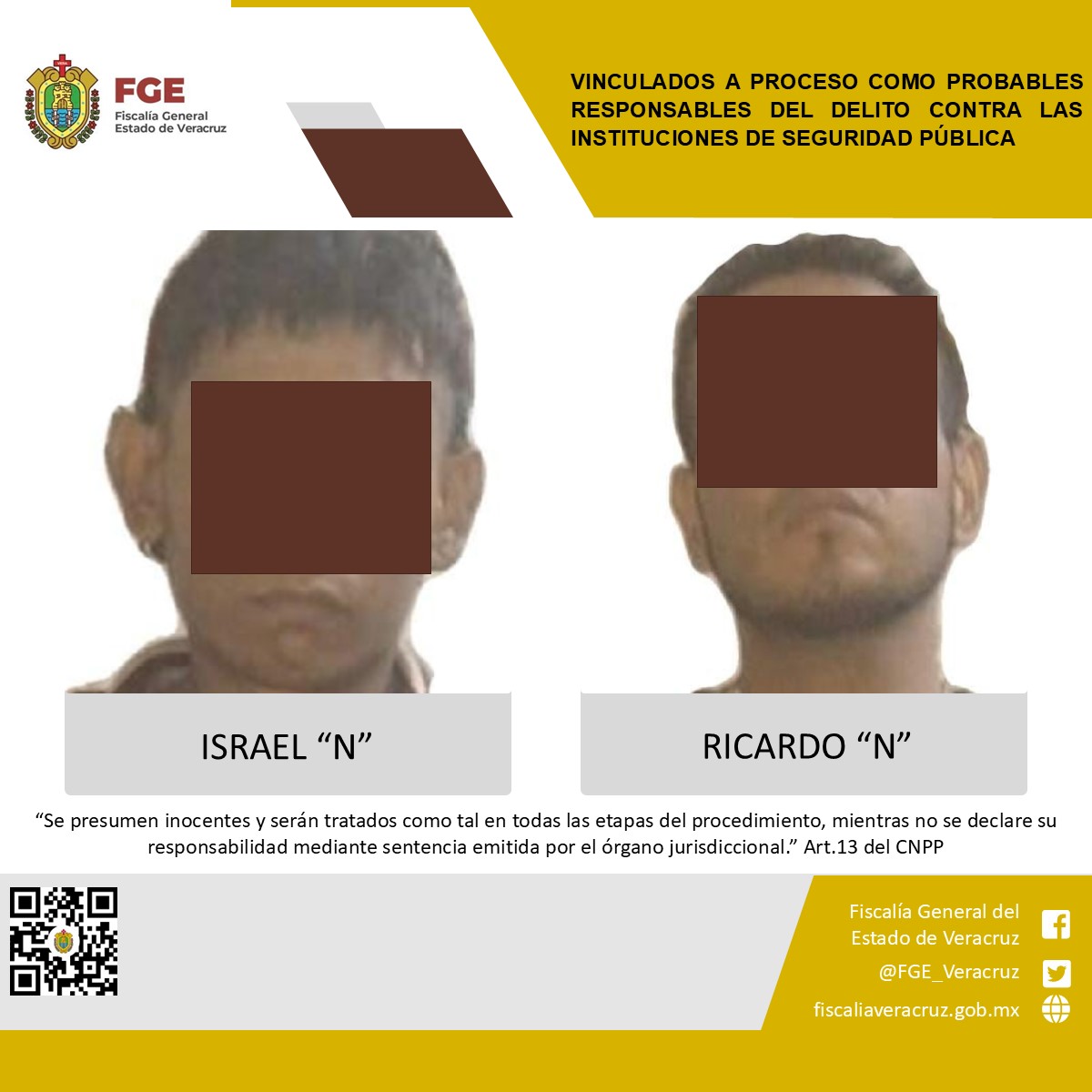 Vinculados a proceso como probables responsables del delito contra las instituciones de seguridad pública