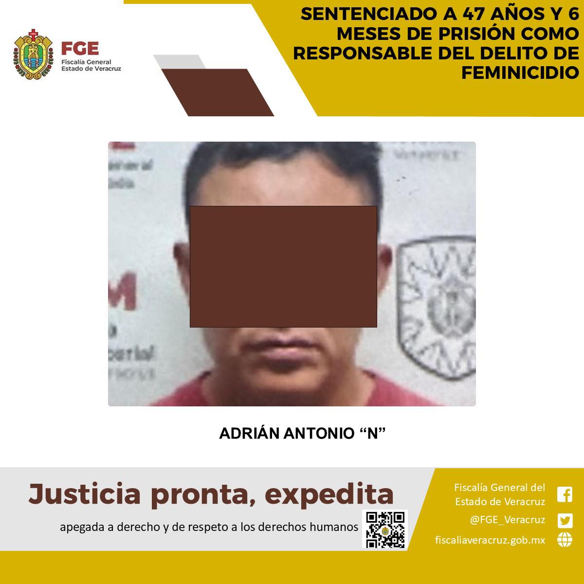 SENTENCIADO A 47 AÑOS Y 6 MESES DE PRISIÓN COMO RESPONSABLE DEL DELITO DE FEMINICIDIO