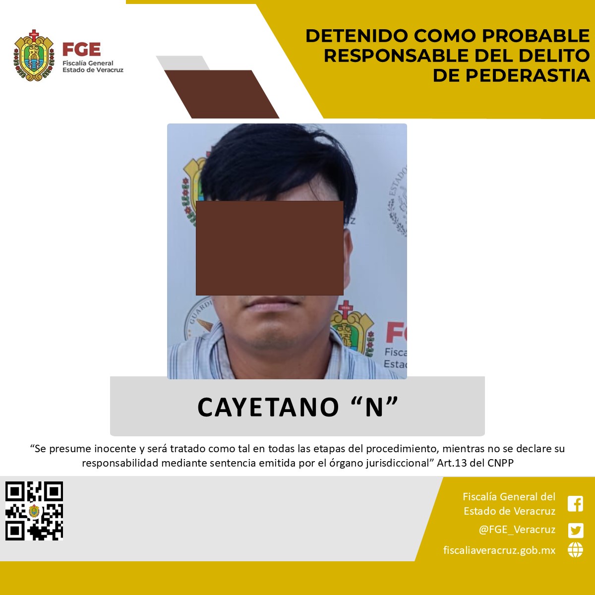 Detenido como probable responsable del delito de pederastia
