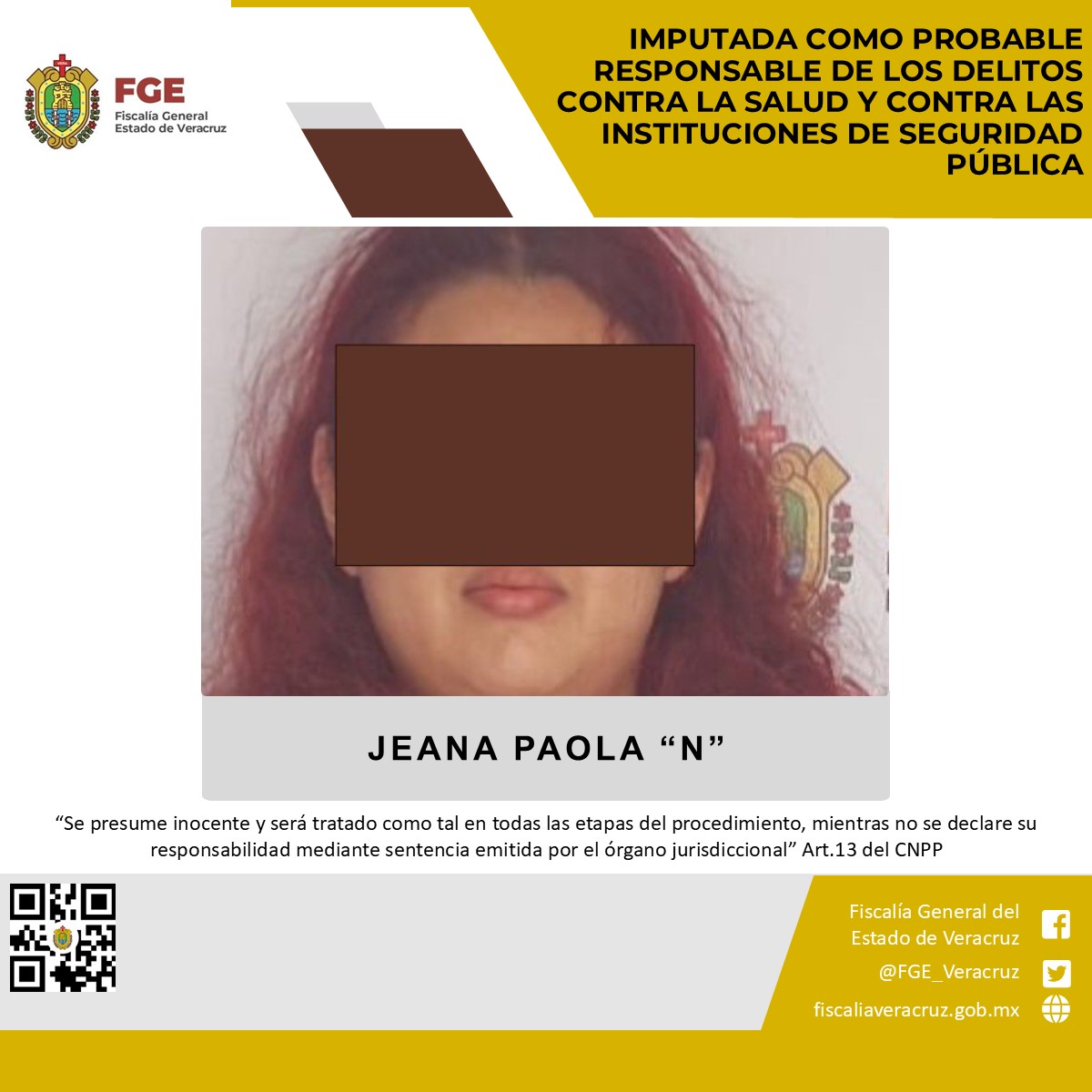 Imputada como probable responsable de los delitos contra la salud y contra las instituciones de seguridad pública