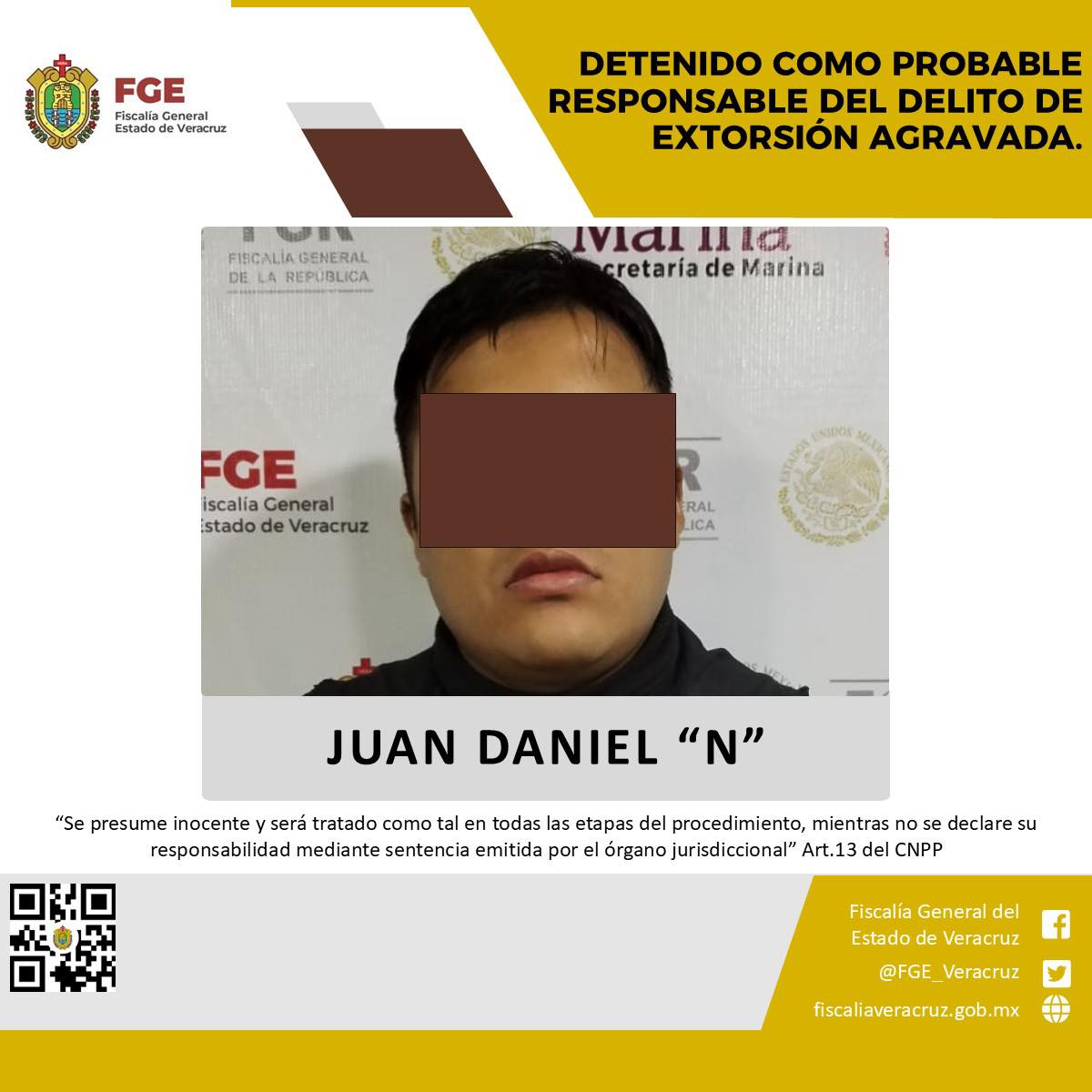 DETENIDO COMO PROBABLE RESPONSABLE DEL DELITO DE EXTORSIÓN AGRAVADA.