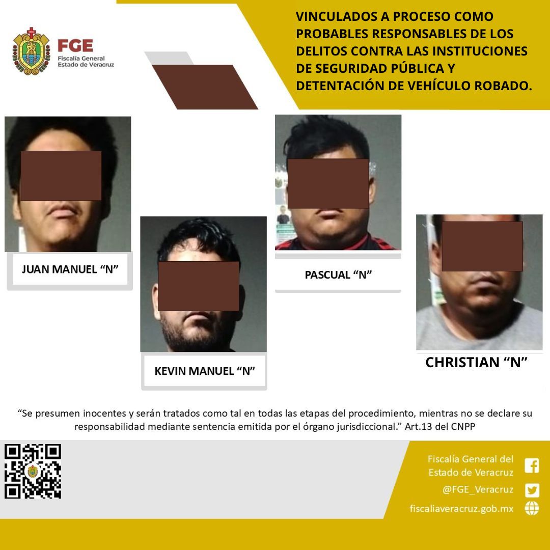 Vinculados a proceso como probables responsables de los delitos contra las instituciones de seguridad pública y detentación de vehículo robado.