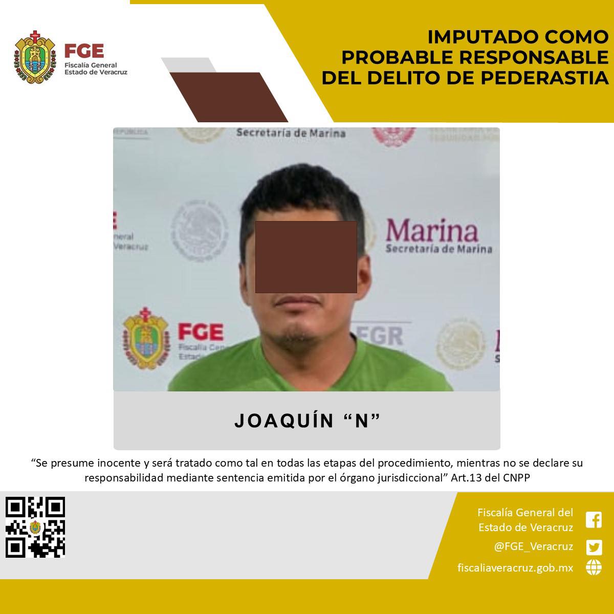 Imputado como probable responsable del delito de pederastia