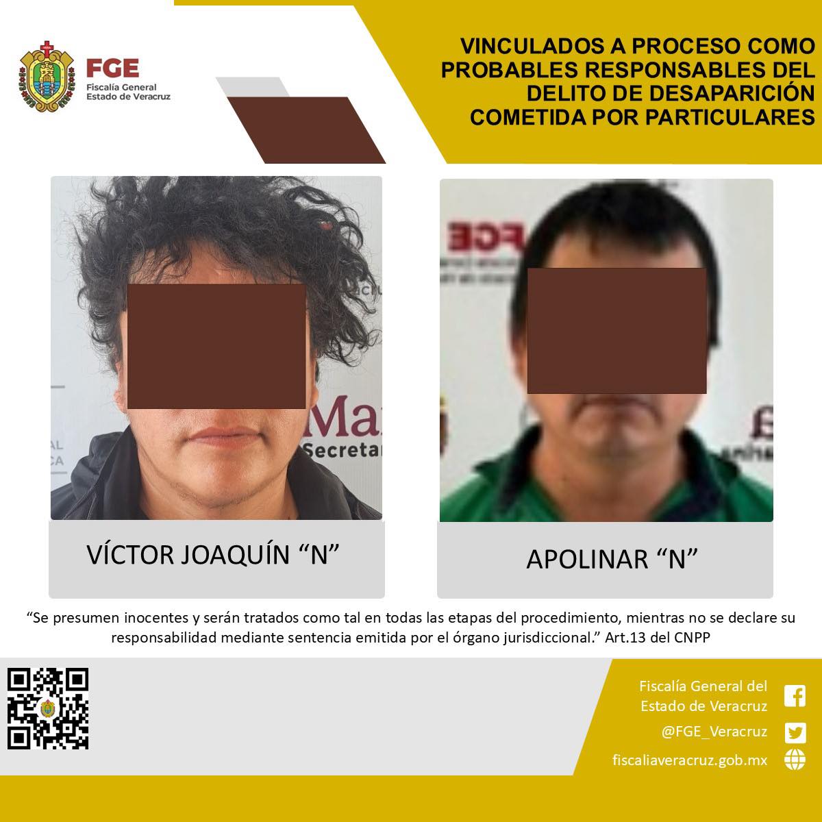 Vinculados a proceso como probables responsables del delito de desaparición cometida por particulares