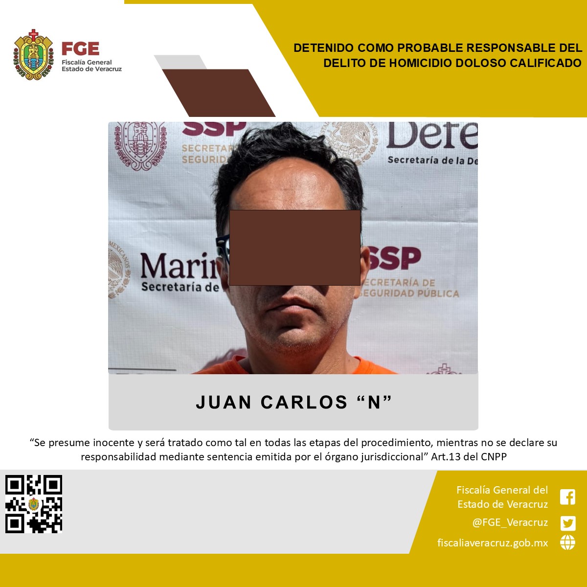 FGE CUMPLIMENTA ÓRDEN DE APREHENSIÓN POR HOMICIDIO DOLOSO CALIFICADO, EN COATEPEC.