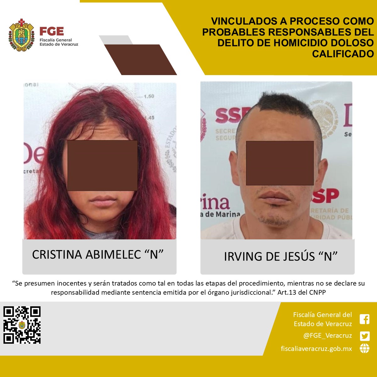 Vinculados a proceso como probables responsables del delito de homicidio doloso calificado en Altotonga