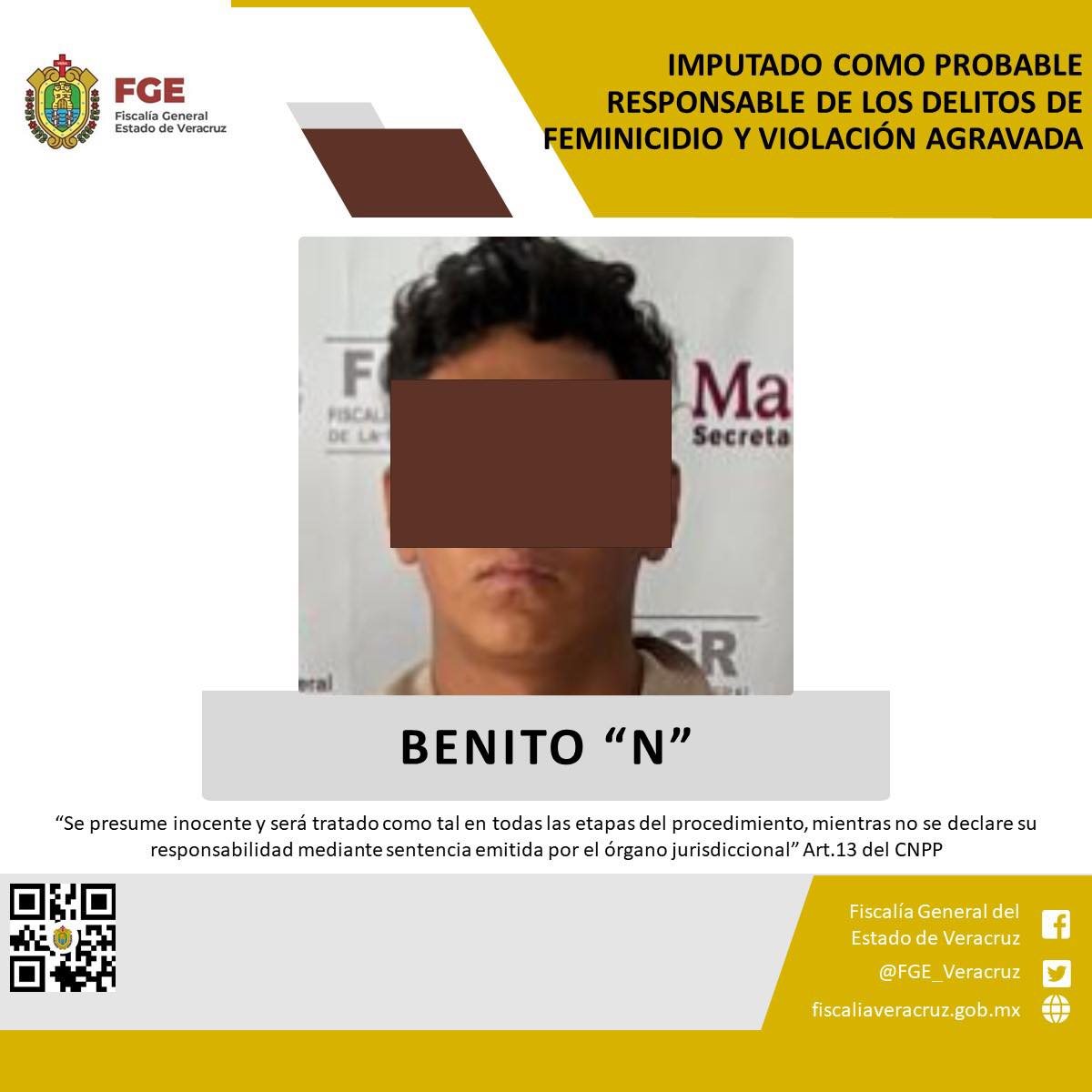 Imputado como probable responsable de los delitos de feminicidio y violación agravada