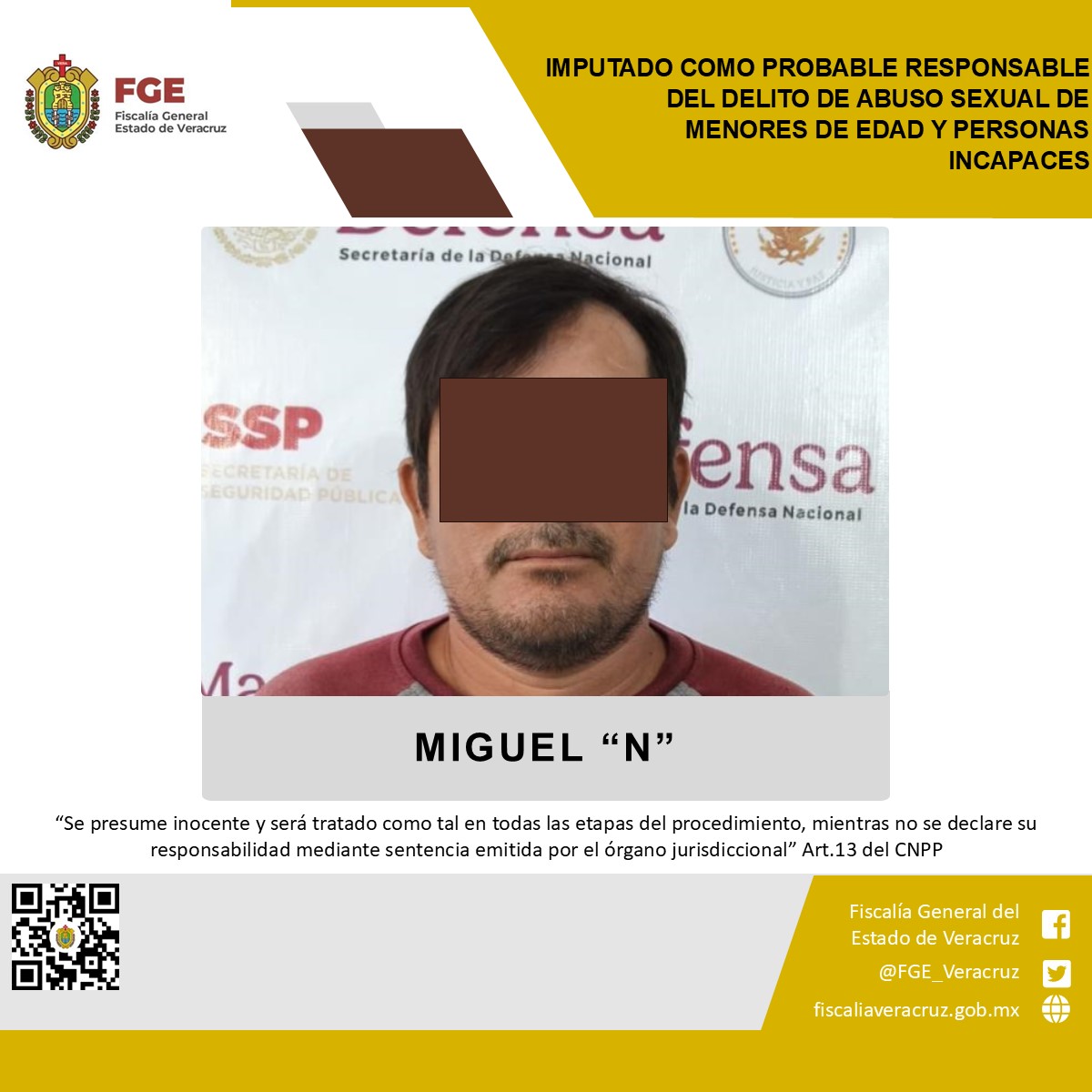Imputado como probable responsable del delito de abuso sexual de menores de edad y personas incapaces