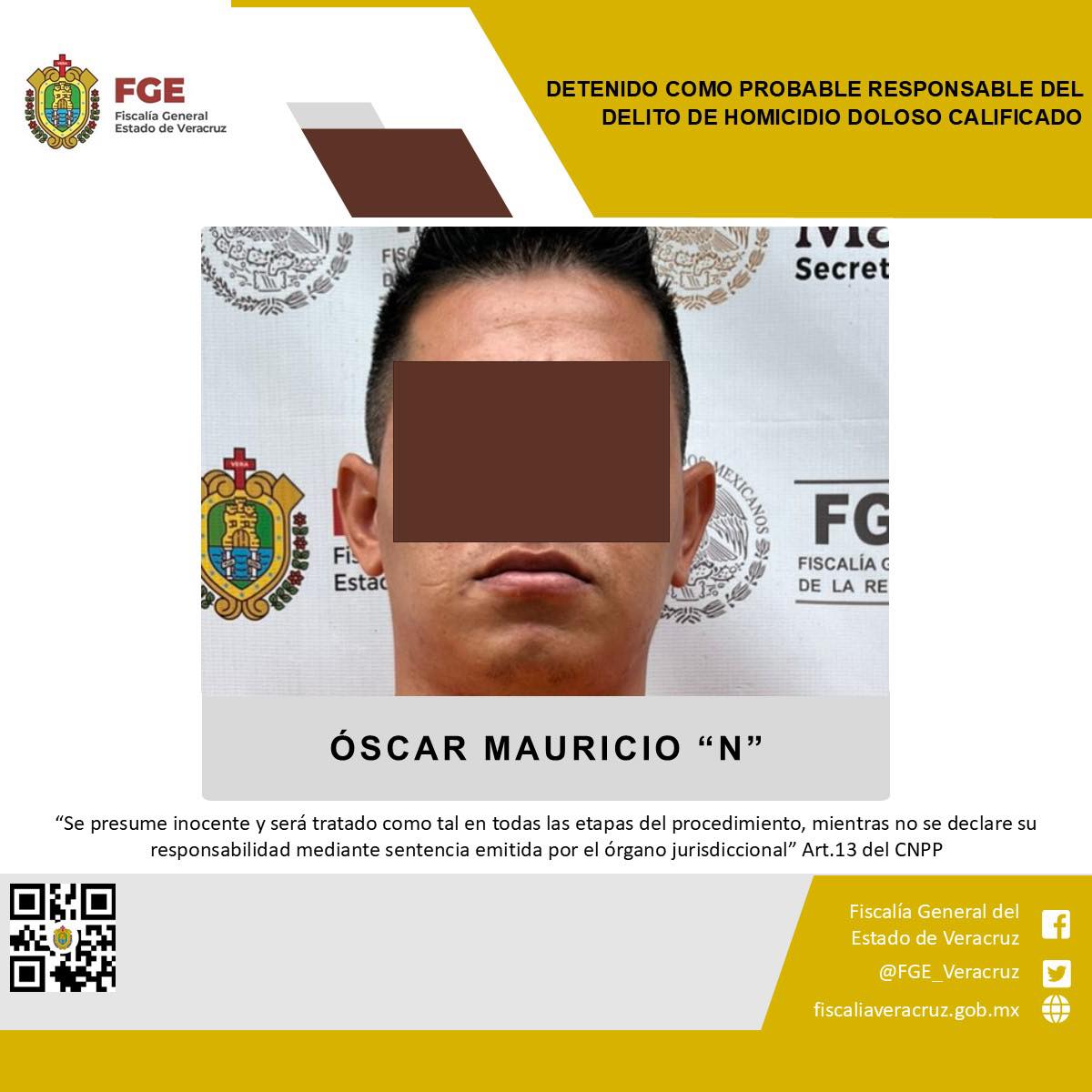FGE EJECUTA ORDEN DE APREHENSIÓN EN CONTRA DE PROBABLE RESPONSABLE DEL DELITO DE HOMICIDIO DOLOSO CALIFICADO