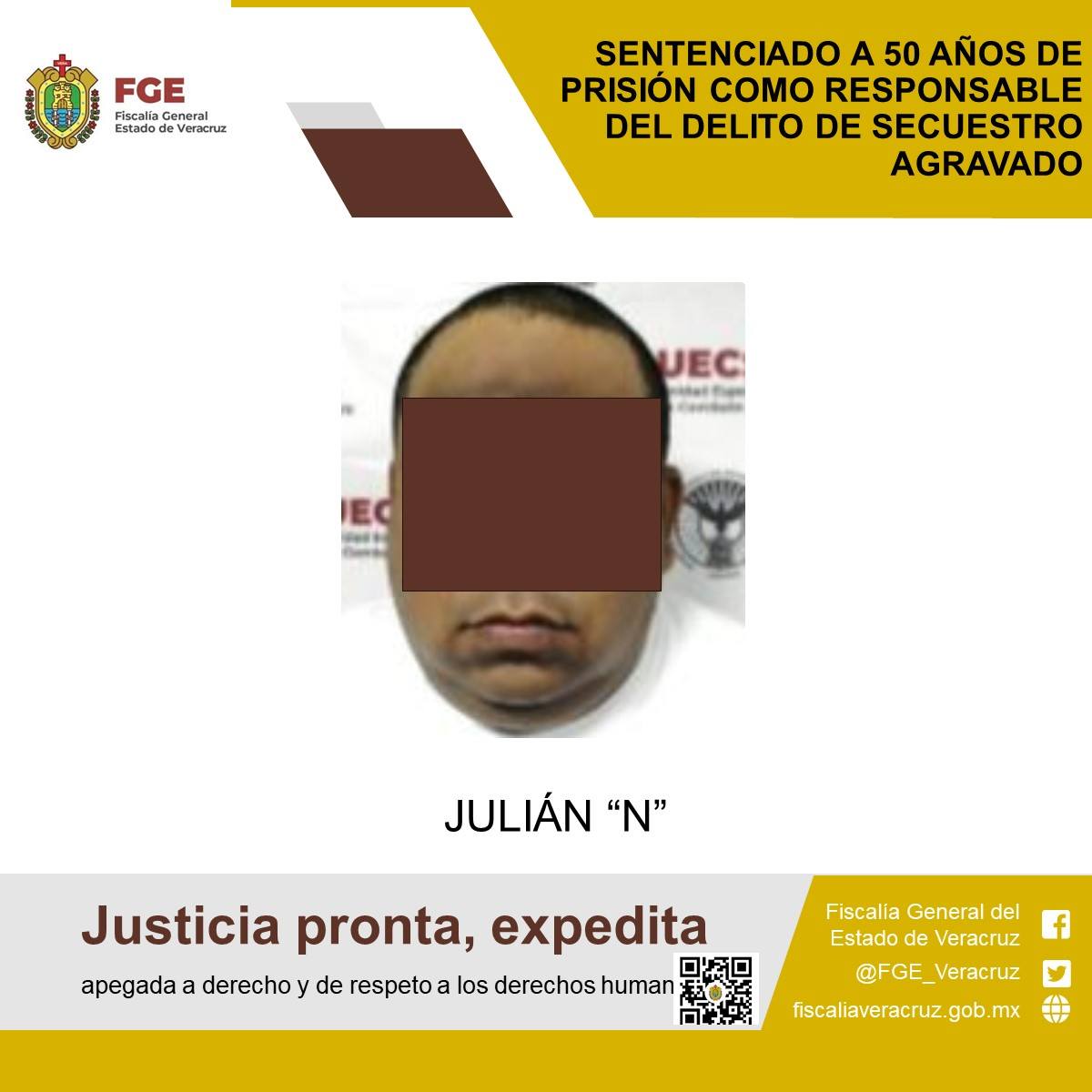 SENTENCIADO A 50 AÑOS DE PRISIÓN COMO RESPONSABLE DEL DELITO DE SECUESTRO AGRAVADO