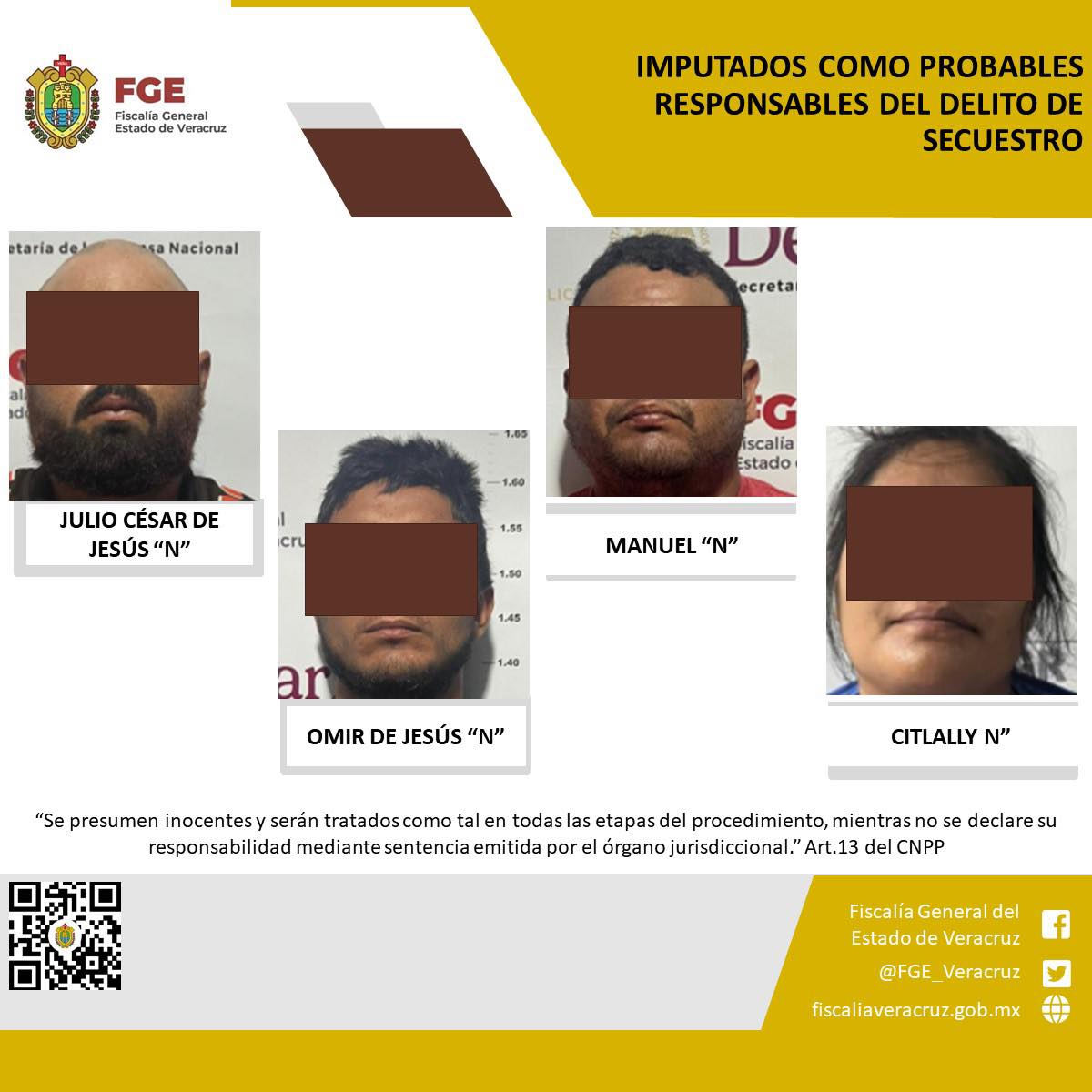 Imputados como probables responsables del delito de secuestro