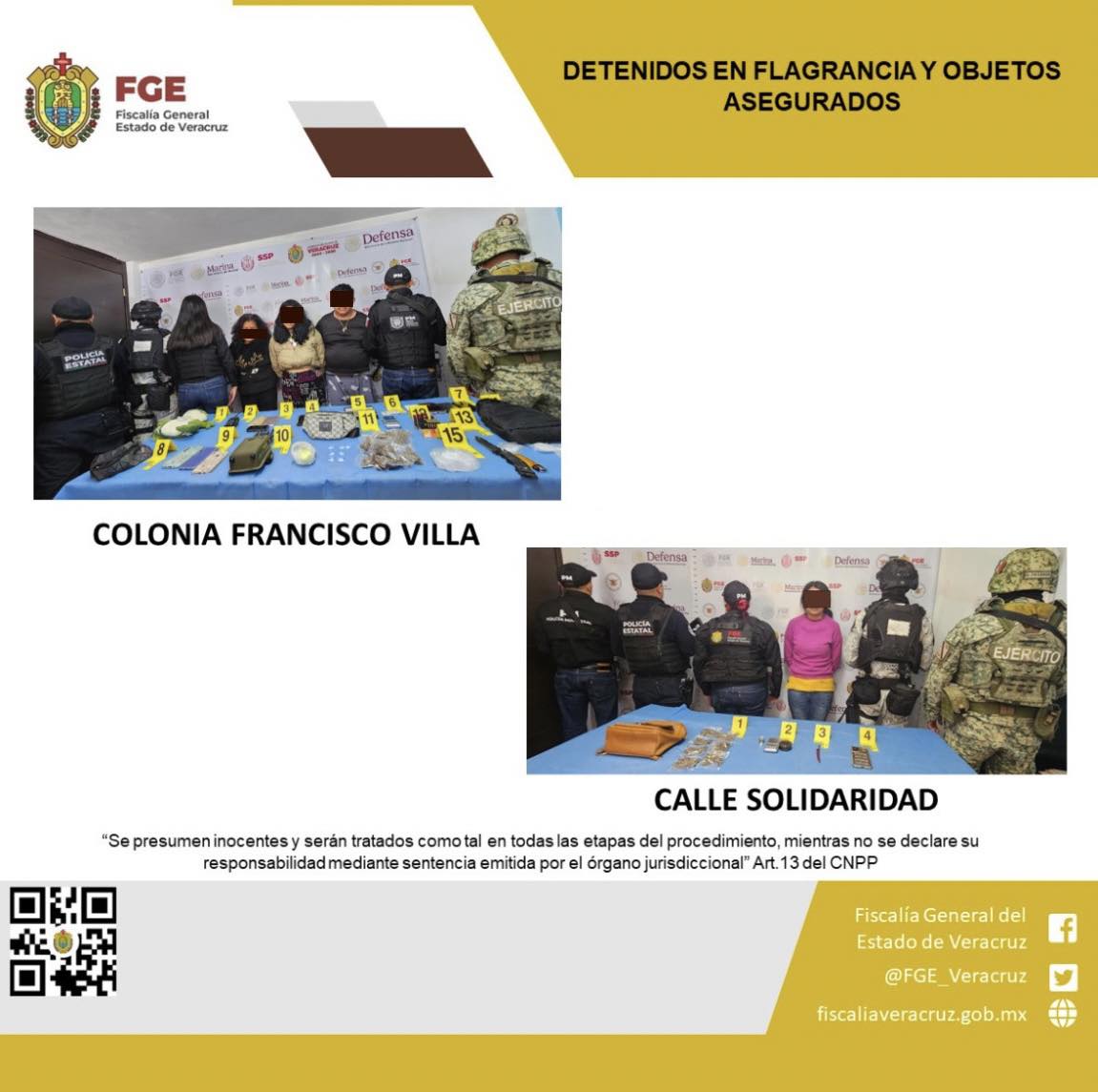 CUATRO PERSONAS DETENIDAS Y OBJETOS ASEGURADOS EN DOS OPERATIVOS DE CATEO CON FUERZAS FEDERALES Y ESTATALES EN PEROTE