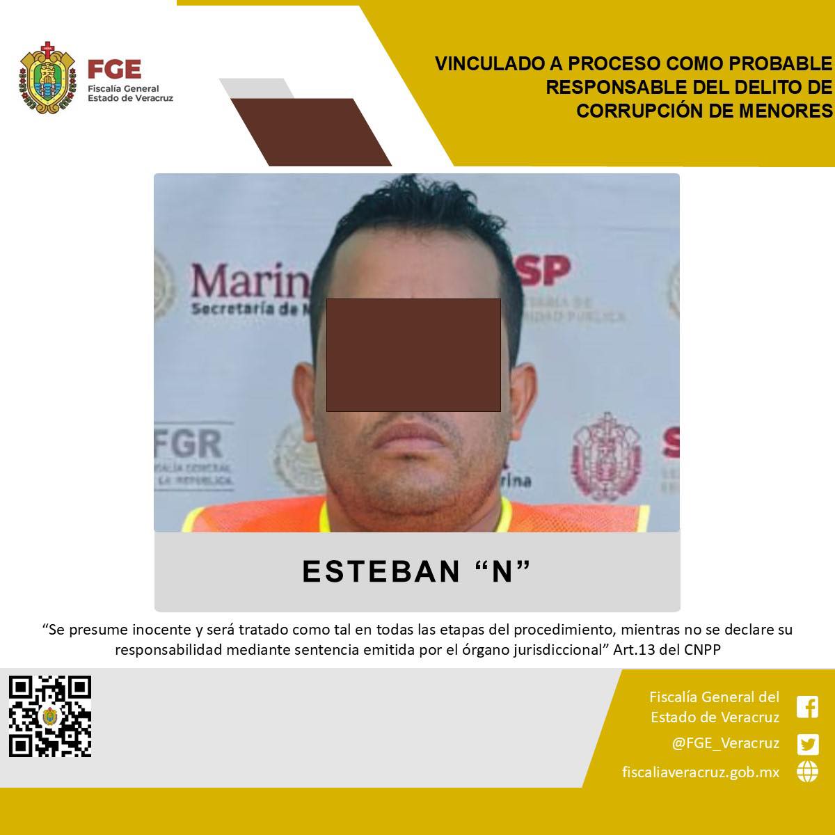 Vinculado a proceso como probable responsable del delito de corrupción de menores