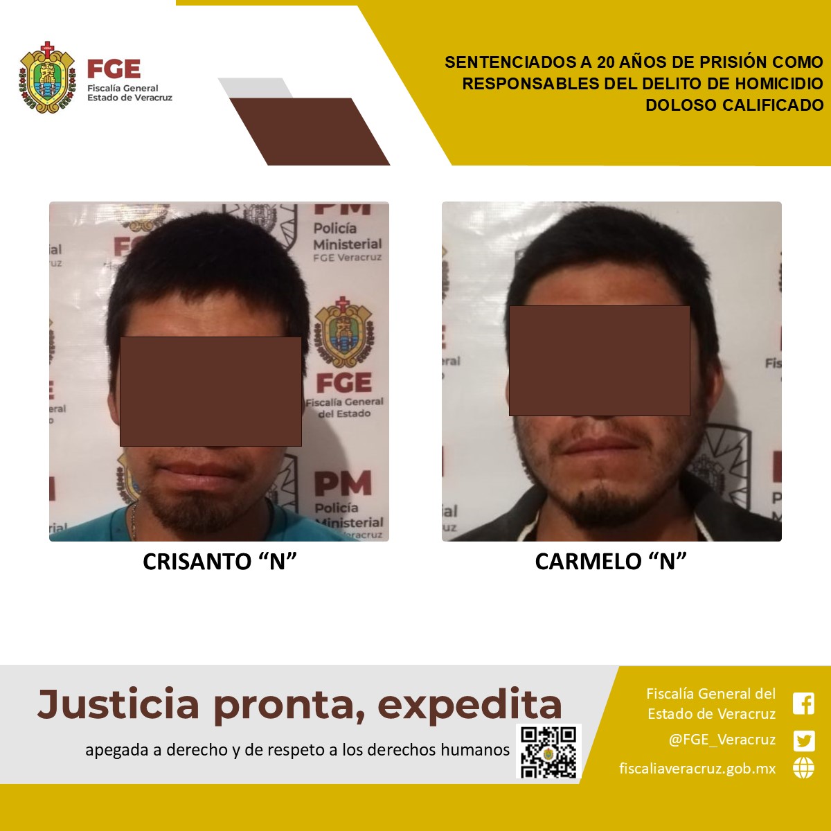 SENTENCIADOS A 20 AÑOS DE PRISIÓN COMO RESPONSABLES DEL DELITO DE HOMICIDIO DOLOSO CALIFICADO EN ZONA NORTE