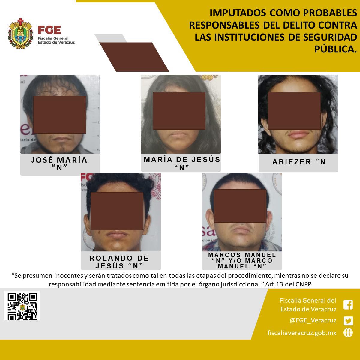 Imputados como probables responsables del delito contra las instituciones de seguridad pública.