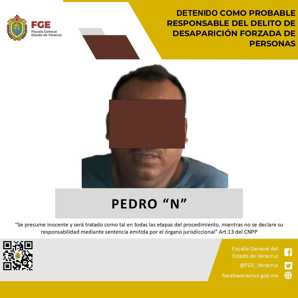 FGE CUMPLIMENTA ÓRDEN DE APREHENSIÓN POR DESAPARICIÓN FORZADA DE PERSONAS, EN COSAMALOAPAN.