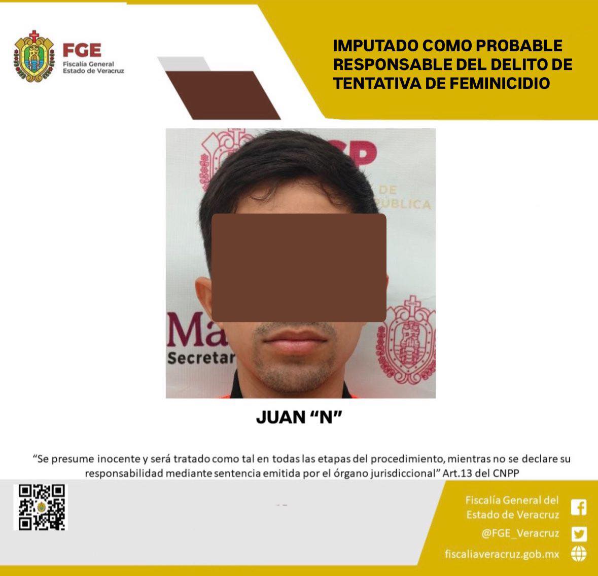 FGE EJECUTA ORDEN DE APREHENSIÓN Y LOGRA PRISIÓN PREVENTIVA OFICIOSA EN CONTRA DEL PROBABLE RESPONSABLE DEL DELITO DE TENTATIVA DE FEMINICIDIO, EN CÓRDOBA.
