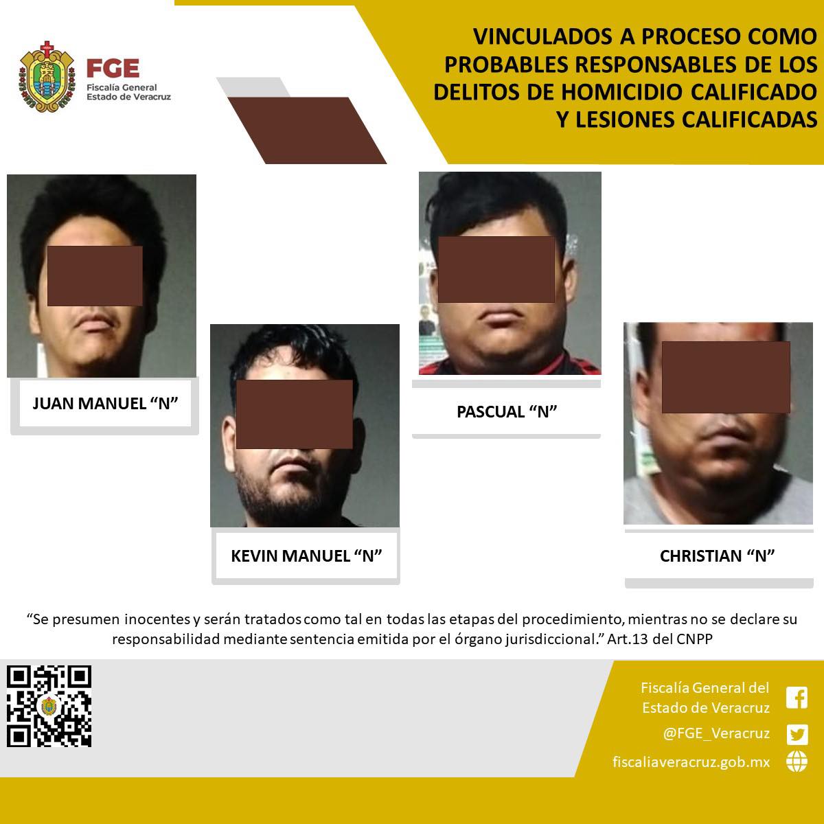 Vinculados a proceso como probables responsables de los delitos de homicidio calificado y lesiones calificadas