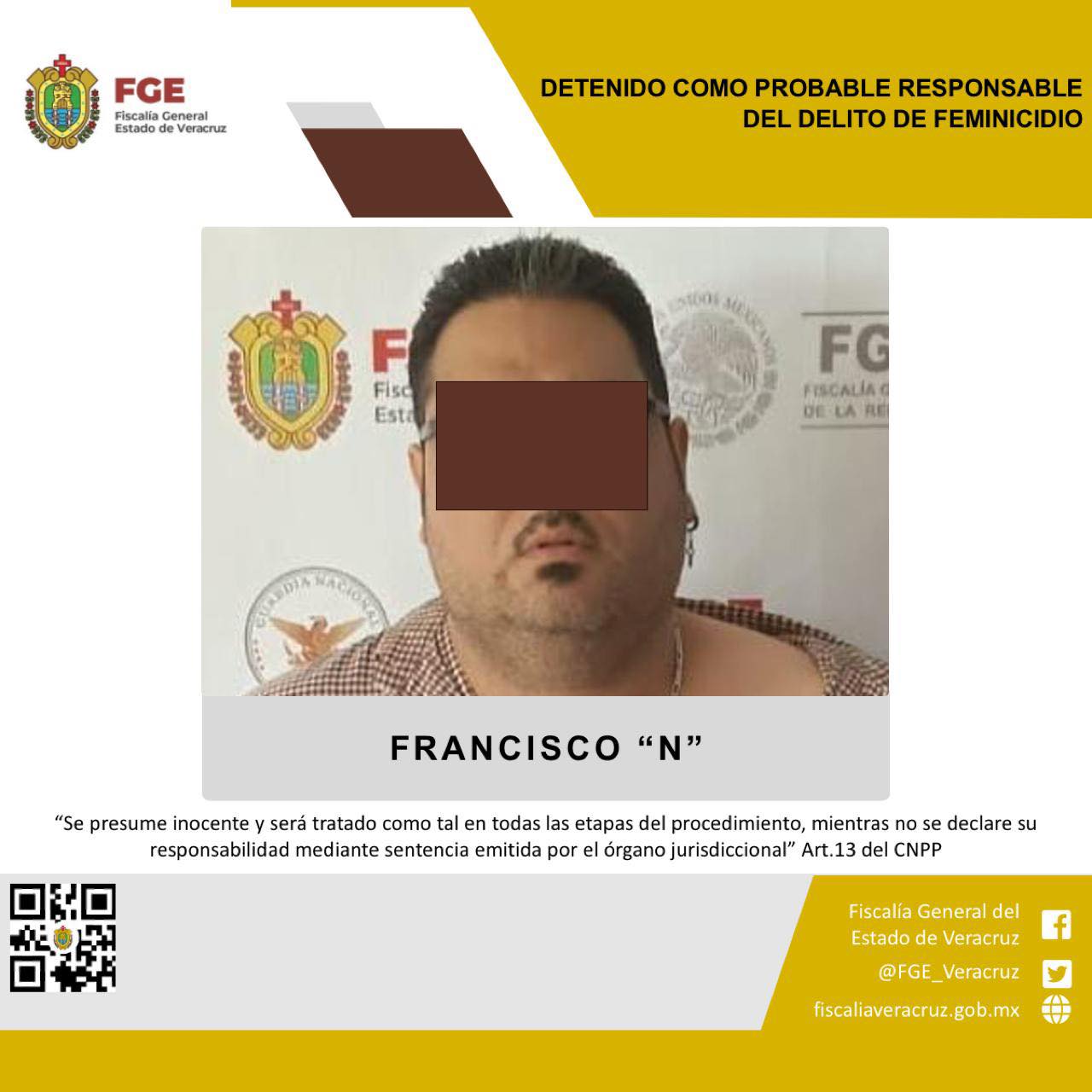 Detenido como probable responsable del delito de feminicidio