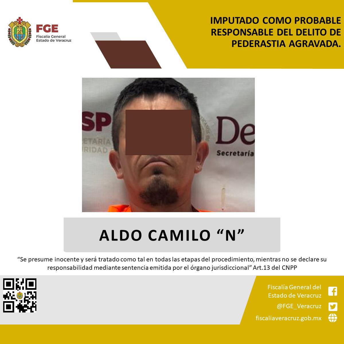 Imputado como probable responsable del delito de pederastia agravada.