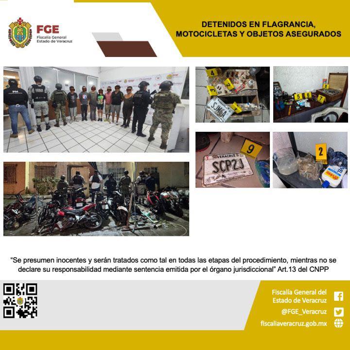 SIETE PERSONAS DETENIDAS, MOTOCICLETAS Y OBJETOS ASEGURADOS EN OPERATIVO DE CATEO CON FUERZAS FEDERALES Y ESTATALES EN VERACRUZ