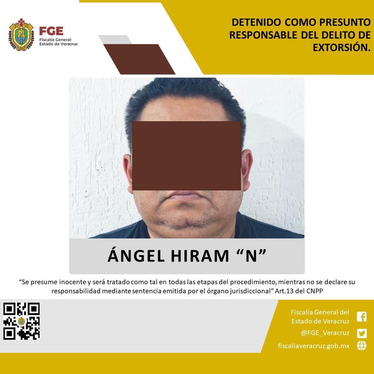 FGE CUMPLIMENTA ORDEN DE APREHENSION CONTRA PRESUNTO RESPONSABLE DEL DELITO DE EXTORSIÓN.