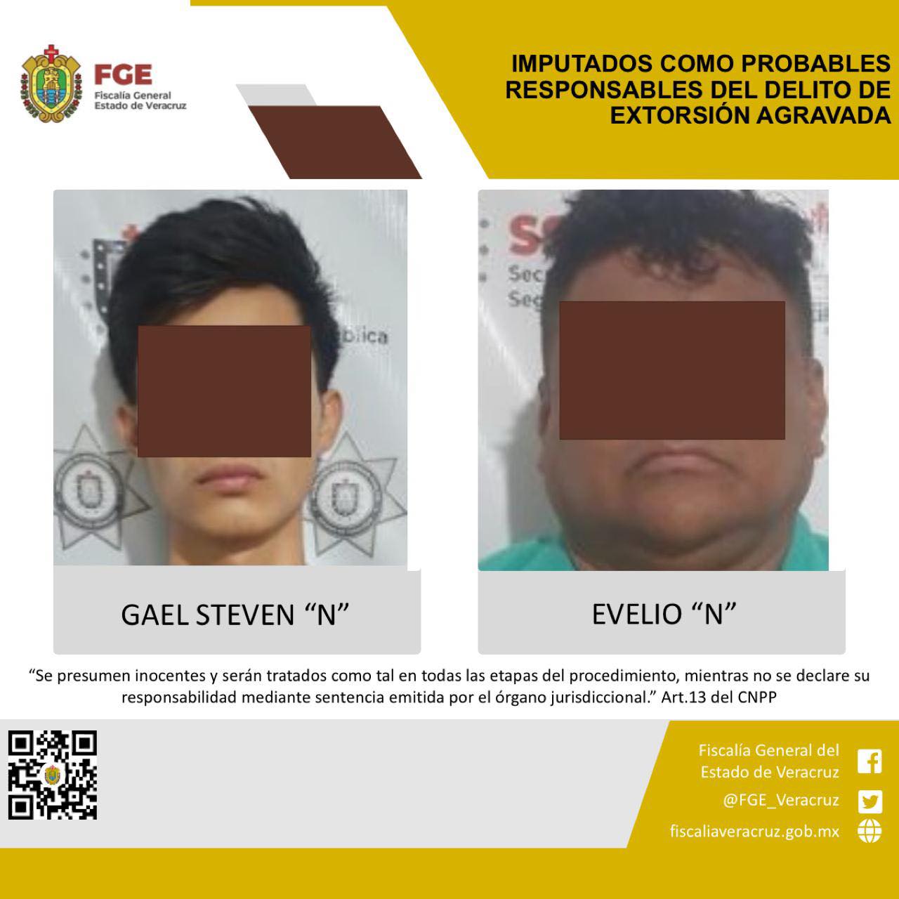 IMPUTADOS COMO PROBABLES RESPONSABLES DEL DELITO DE EXTORSIÓN AGRAVADA EN COATZACOALCOS