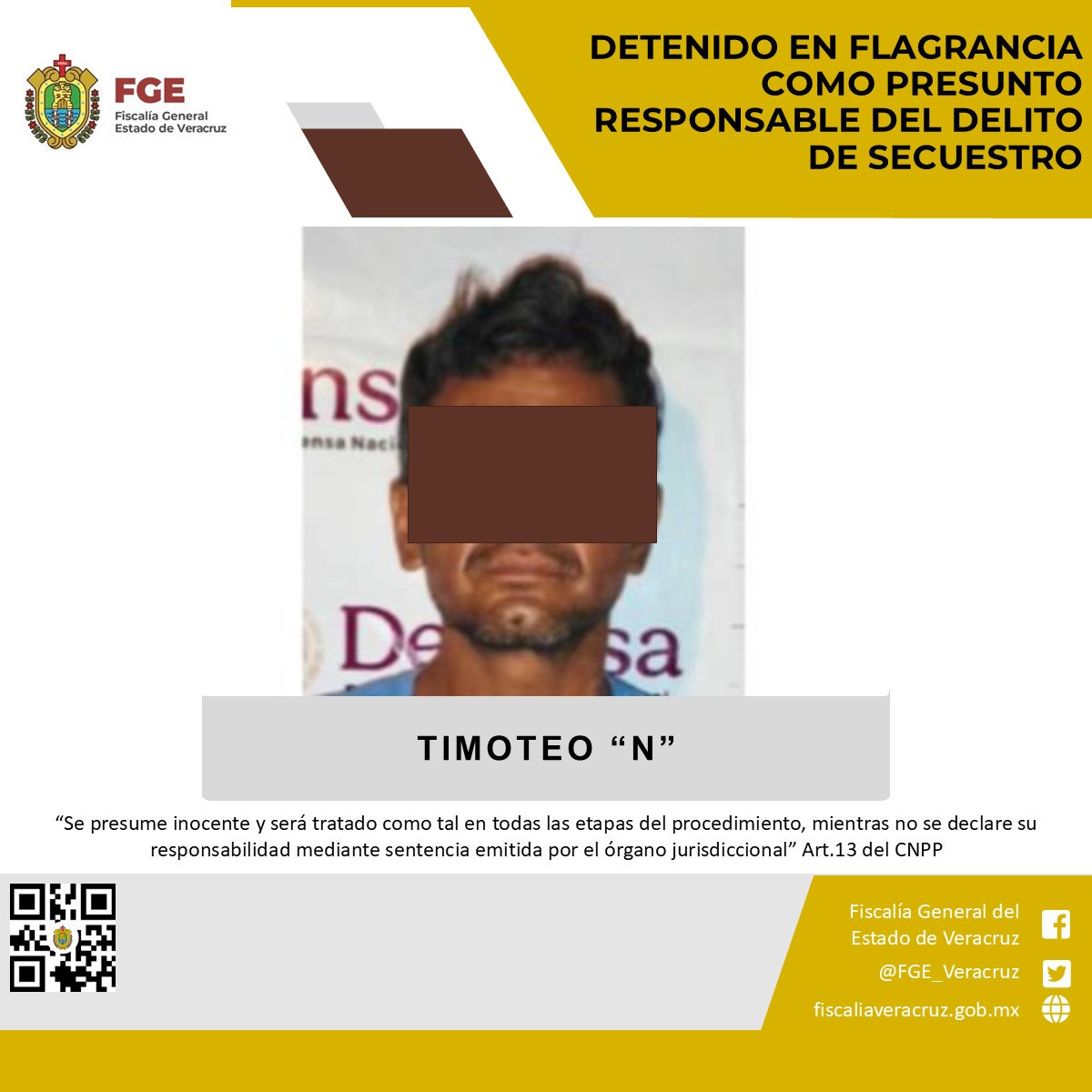 DETENIDO EN FLAGRANCIA COMO PRESUNTO RESPONSABLE DEL DELITO DE SECUESTRO