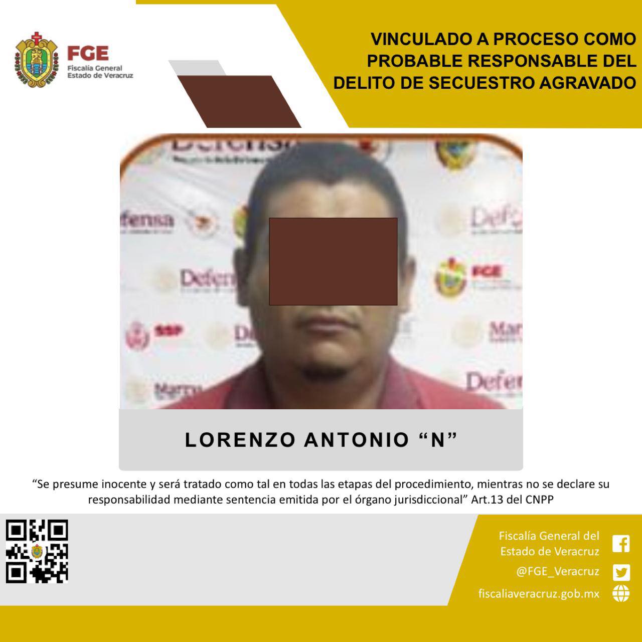 Vinculado a proceso como probable responsable del delito de secuestro agravado