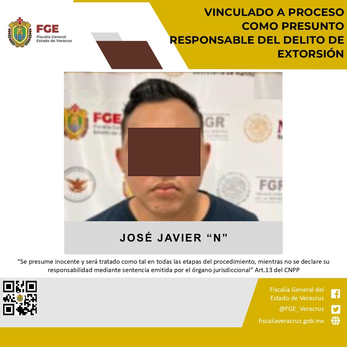 Vinculado a proceso como presunto responsable del delito de extorsión