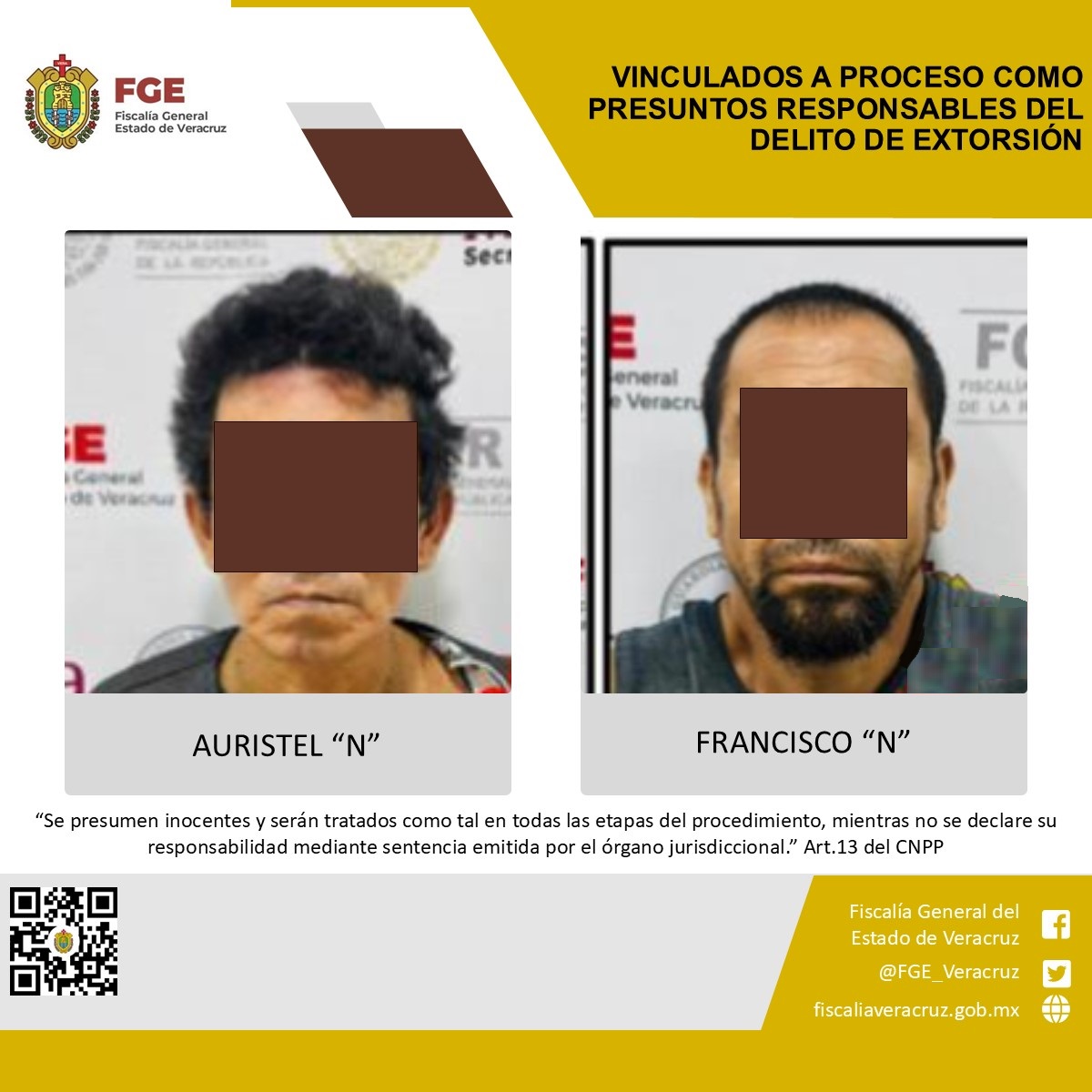 Vinculados a proceso como presuntos responsables del delito de extorsión