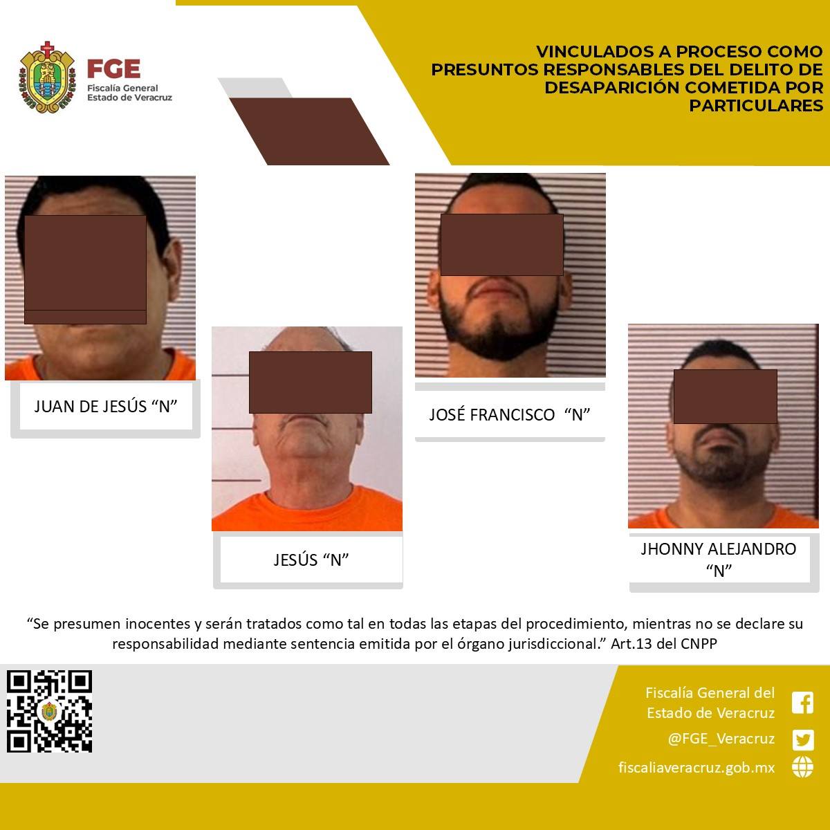 Vinculados a proceso como presuntos responsables del delito de desaparición cometida por particulares