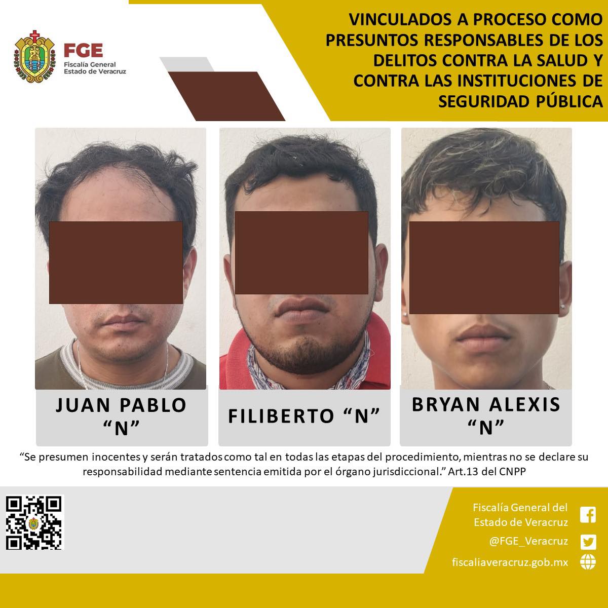 Vinculados a proceso como presuntos responsables de los delitos contra la salud y contra las instituciones de seguridad pública