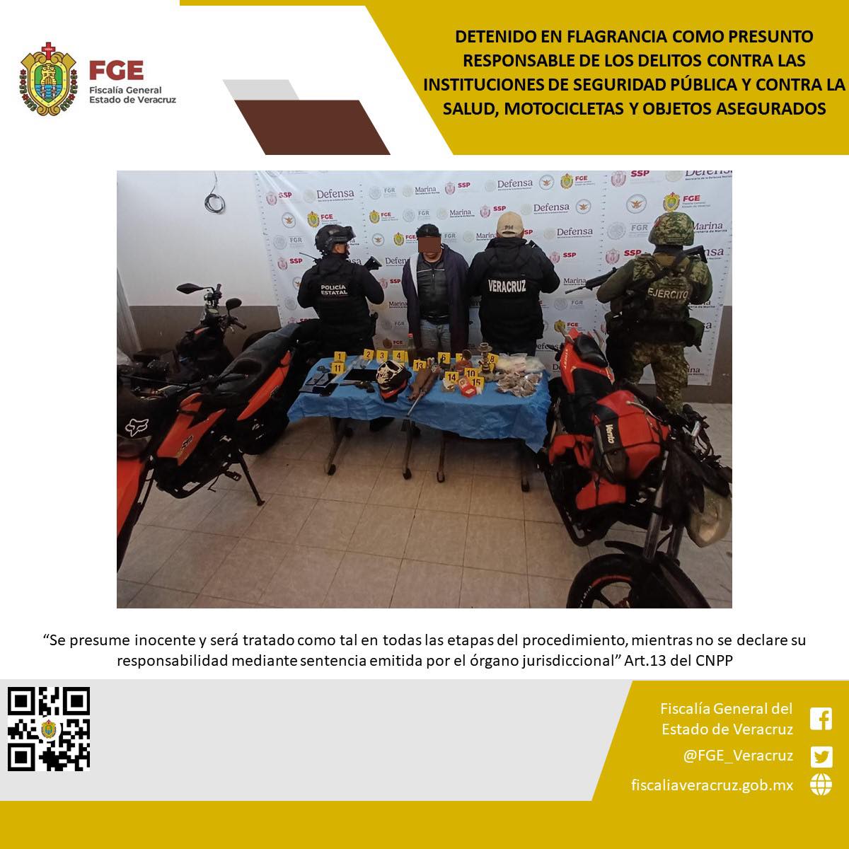 UNA PERSONA DETENIDA, MOTOCICLETAS Y OBJETOS ASEGURADOS EN OPERATIVO DE CATEO CON FUERZAS FEDERALES Y ESTATALES EN ALTOTONGA